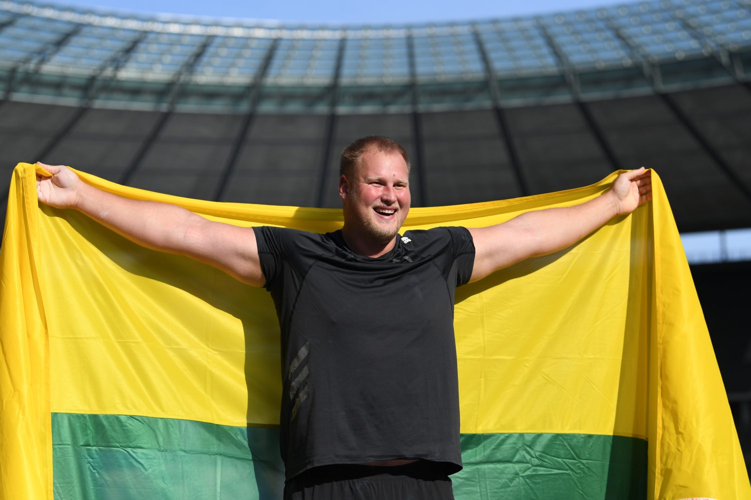 Athletics - World Athletics Continental Tour - Silver - ISTAF Berlin - Olympiastadion, Berlin, Germany - September 13, 2020 Lithuania's Andrius Gudzius celebrates winning the Men's Discus Throw REUTERS/Andreas Gebert