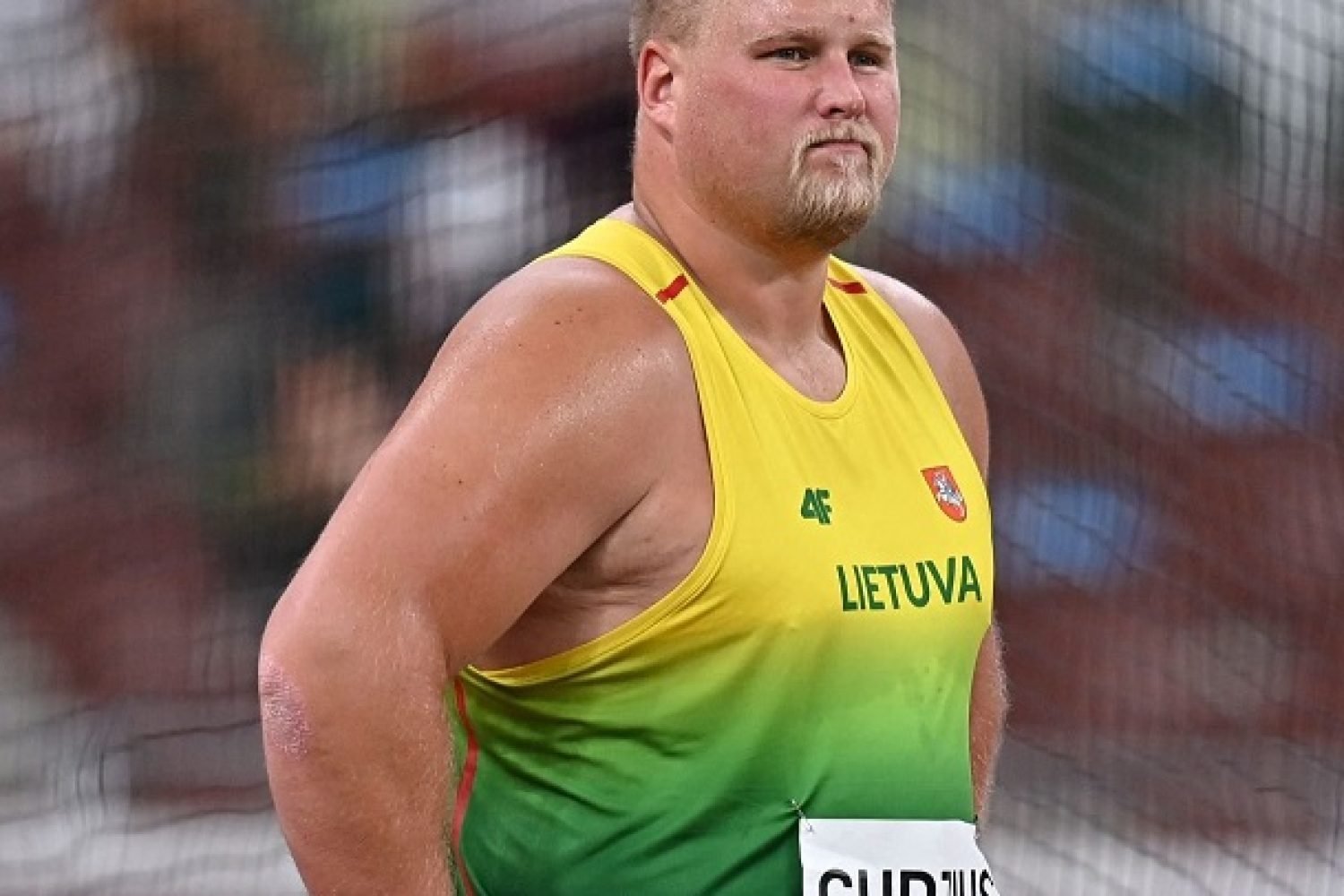 Lithuania's Andrius Gudzius competes in the men's discus throw final during the Tokyo 2020 Olympic Games at the Olympic Stadium in Tokyo on July 31, 2021. (Photo by Ben STANSALL / AFP) (Photo by BEN STANSALL/AFP via Getty Images)
